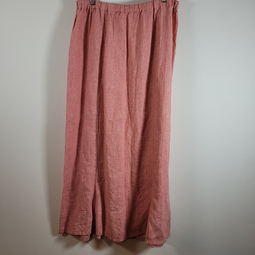 Flax Women's Maxi Skirt Soft Pink Linen Large Minimalist Elastic Waist